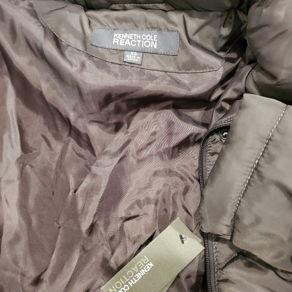 NWT Kenneth Cole Gray Faux-Fur-Trim Chevron Coat - Picture 5 of 6